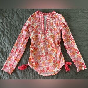 Cabana Life Pink Floral Long Sleeve Swim Shirt Rash Guard Size 7/8 UV Protection